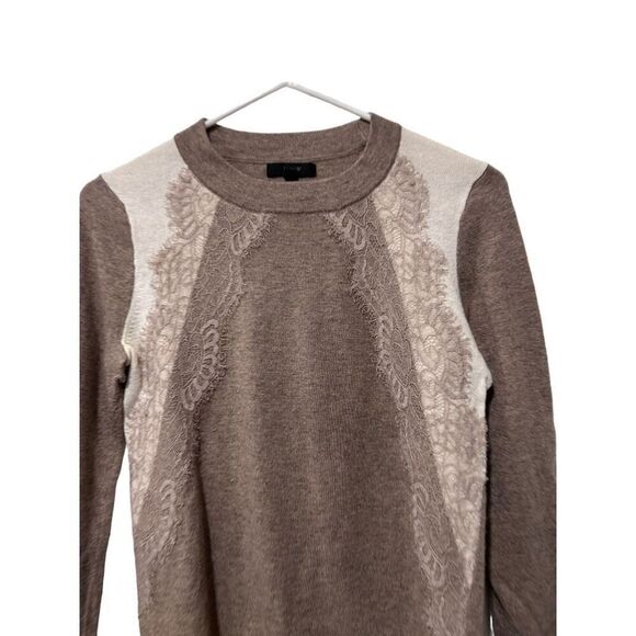 J. Crew Wool Blend Lace Appliqué Long Sleeve Crew Neck Pullover Sweater Size XS - Picture 2 of 11